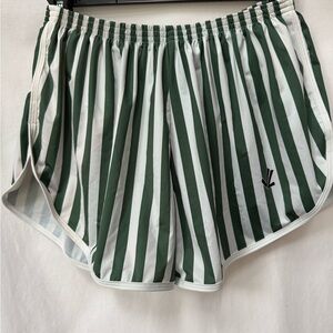 JL Racing Shorts Green and White Athletic Running Striped Run Shorts Medium